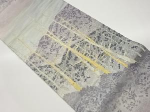 山並みに木々模様織出し袋帯